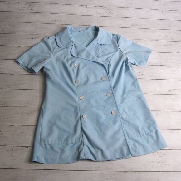Crest Vintage Women's Blue Tunic Smock Top Size M Retro Diner Cafe Waitress - Picture 3 of 6